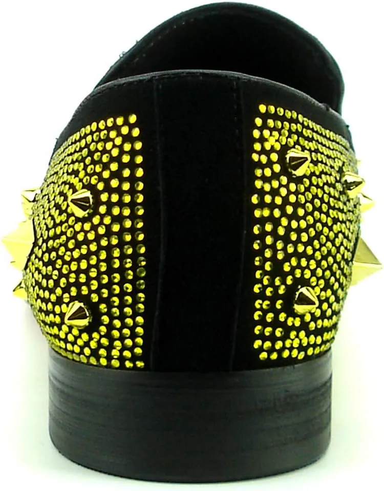 FI-7364 Men's Suede Rhinestones Spikes Slip on Loafer
