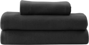Fleece Twin Sheets Set 3-Piece Micro Polar Fleece Bed Sets with 15" Deep Pocket Fitted Soft Warm Sheet, Flat Sheet and Pillowcase, Black