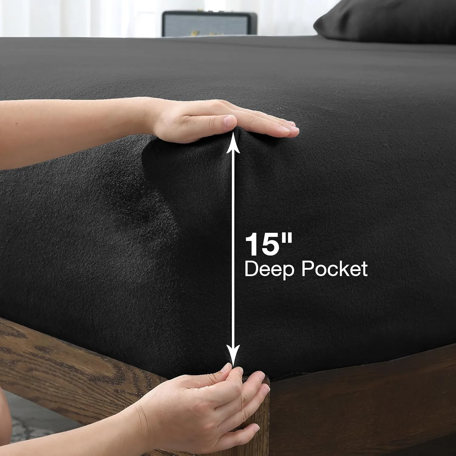 Fleece Twin Sheets Set 3-Piece Micro Polar Fleece Bed Sets with 15" Deep Pocket Fitted Soft Warm Sheet, Flat Sheet and Pillowcase, Black