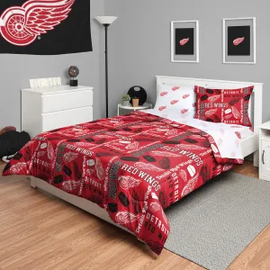 FOCO Detroit Red Wings NHL Team Color Bed in a Bag Comforter Bedding 5 Piece Set - Full