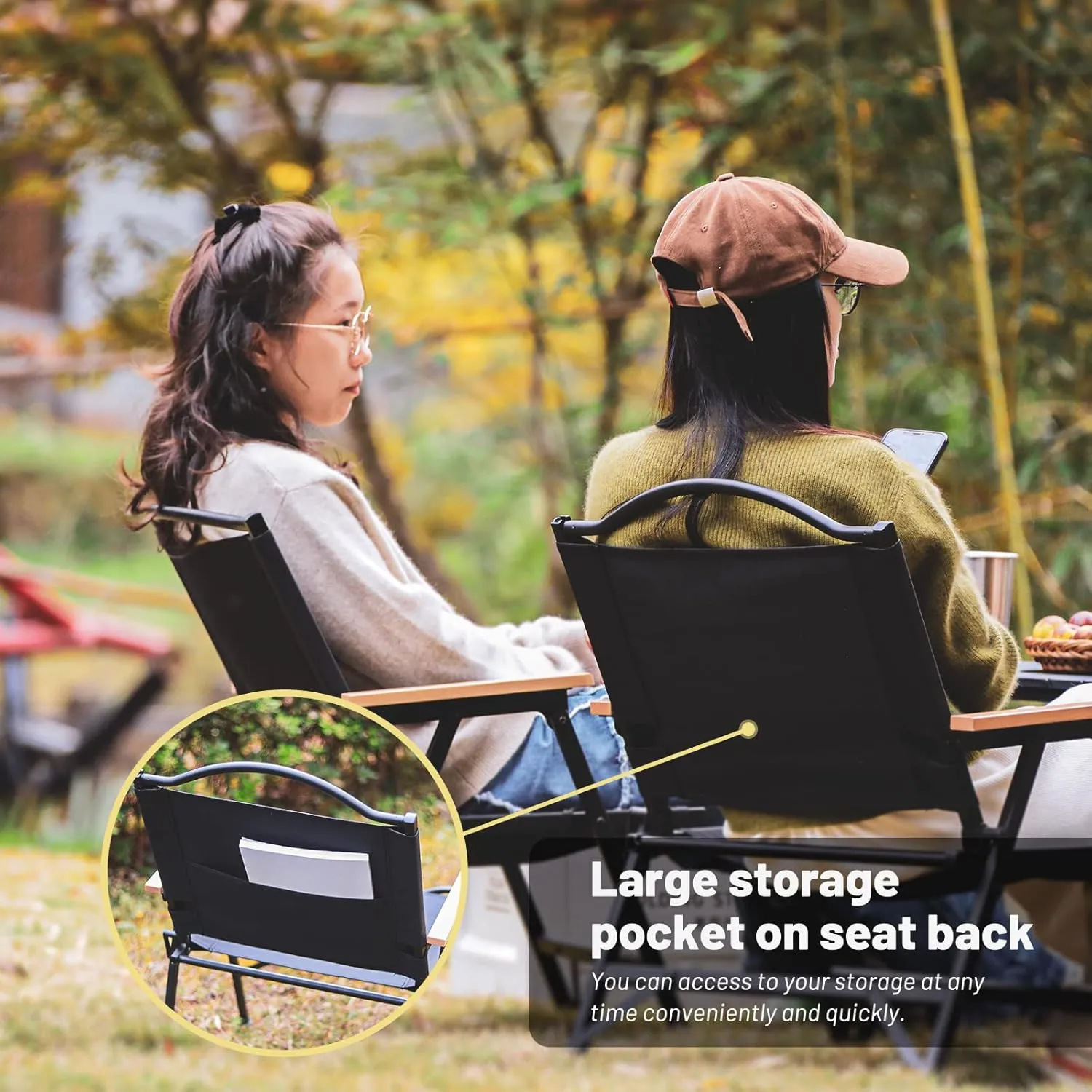Folding Camping Chair for Adults Outside, Heavy Duty Aluminum Alloy Frame with Armrest, Comfortable Ripstop Oxford Cloth, Easy for Camping, Hiking, Picnic, Party(Beige M Size)
