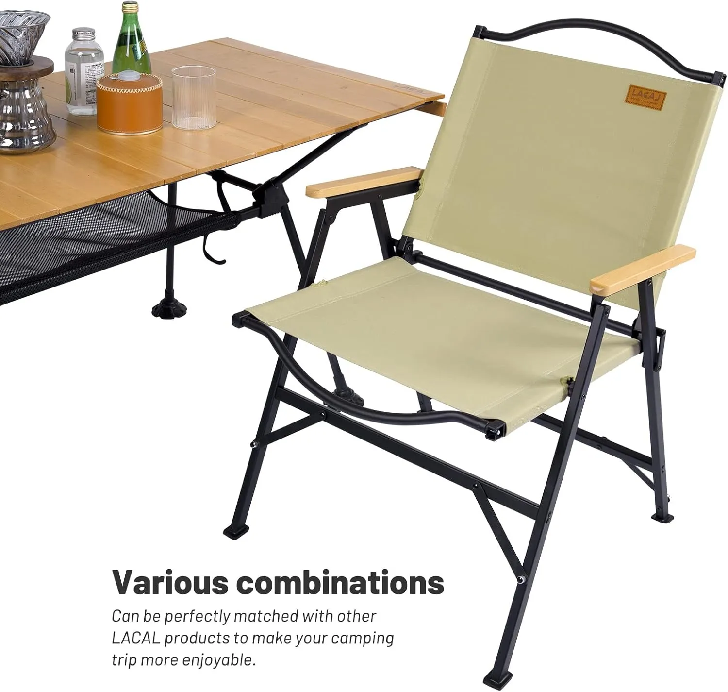 Folding Camping Chair for Adults Outside, Heavy Duty Aluminum Alloy Frame with Armrest, Comfortable Ripstop Oxford Cloth, Easy for Camping, Hiking, Picnic, Party(Beige M Size)