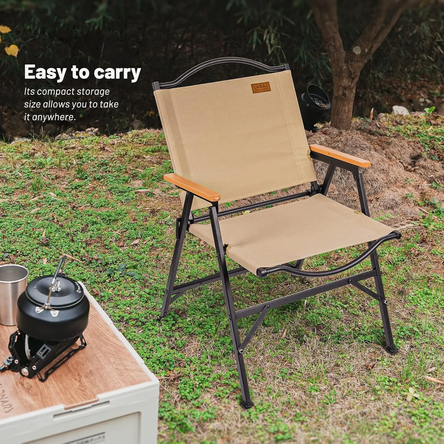 Folding Camping Chair for Adults Outside, Heavy Duty Aluminum Alloy Frame with Armrest, Comfortable Ripstop Oxford Cloth, Easy for Camping, Hiking, Picnic, Party(Beige M Size)