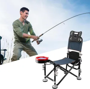 Folding Camping Stool, 13 Gear Rise Fall 21cm Adjustment Fishing Chair with Backrest Rod Holder, Folding Deck Chair, Black