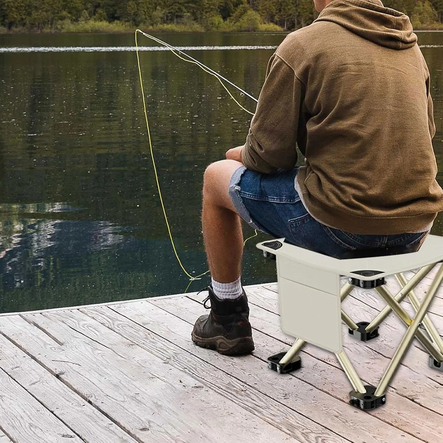 Folding Camping Stool Mini Foldable Chair Sturdy Multipurpose Footstool Portable for Park Fishing Hiking Gardening Walking, White, 28cmx28cmx23cm