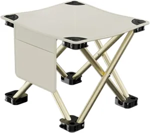 Folding Camping Stool Mini Foldable Chair Sturdy Multipurpose Footstool Portable for Park Fishing Hiking Gardening Walking, White, 28cmx28cmx23cm