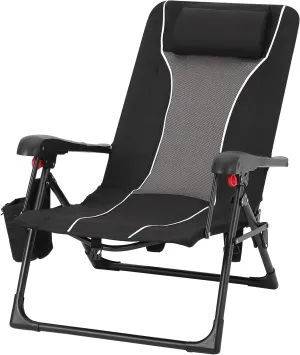 Folding Lounge Chair - 330lb Heavy Duty w/Adjustable Recline & Cup Holder, Breathable Mesh for Patio/Camping/Beach, Compact Fold (6.3" Thin!)