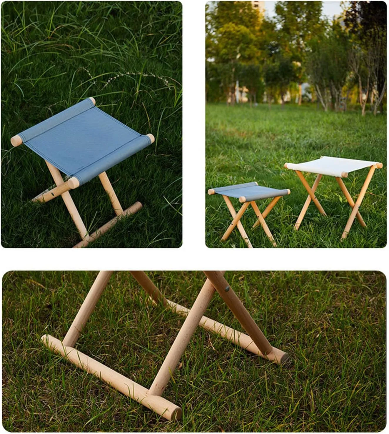 Folding Stool Portable Seat Camping Outdoor, Outdoor Furniture Beach s Break Solid Wood Recliner Canvas for Pool Leisure Lounge, 1, Blue
