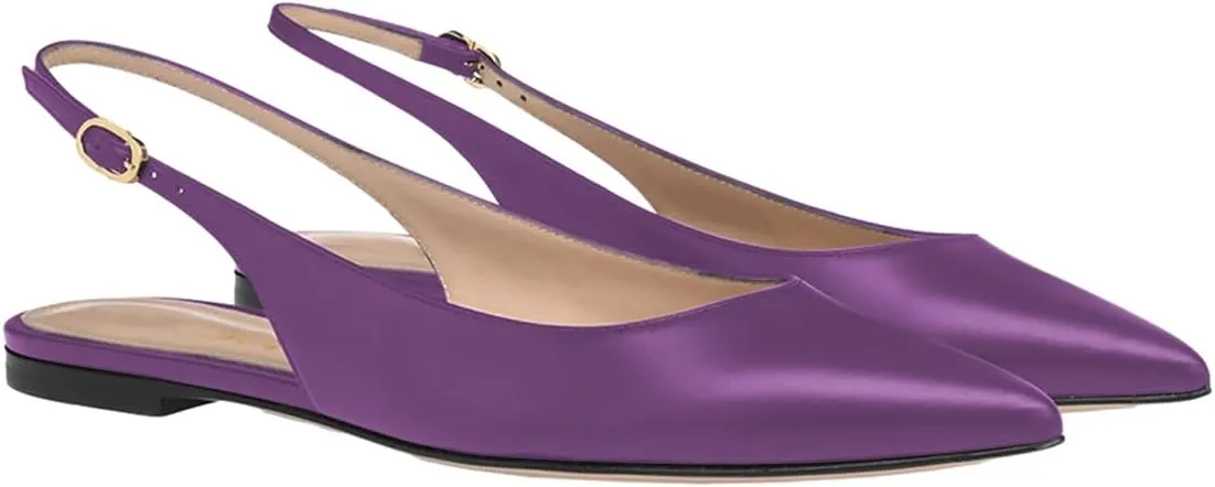 FOWT Simple Closed Pointed Toe Slingback Buckle Strap Womens Flats Comfort Casual Daily Mules Shoes Ladies Slip on Sandals for Dressy Driving Commuting Travel, US Size 4-16 M
