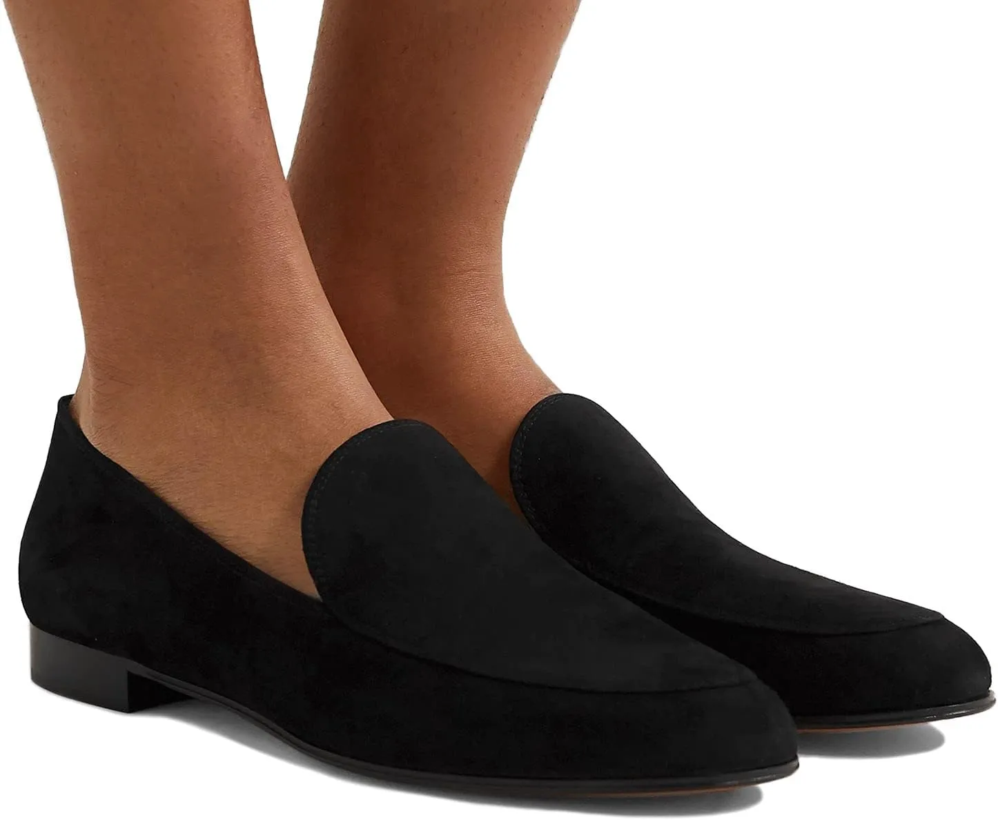 FOWT V Cut Loafer Flats for Women Slip on Ballet Flat Round Toe Loafers Low Bock Heels Shoes,Black Velvety Suede Flats Casual Summer Dress Comfort Soft Walking Shoes Size 4-16 US