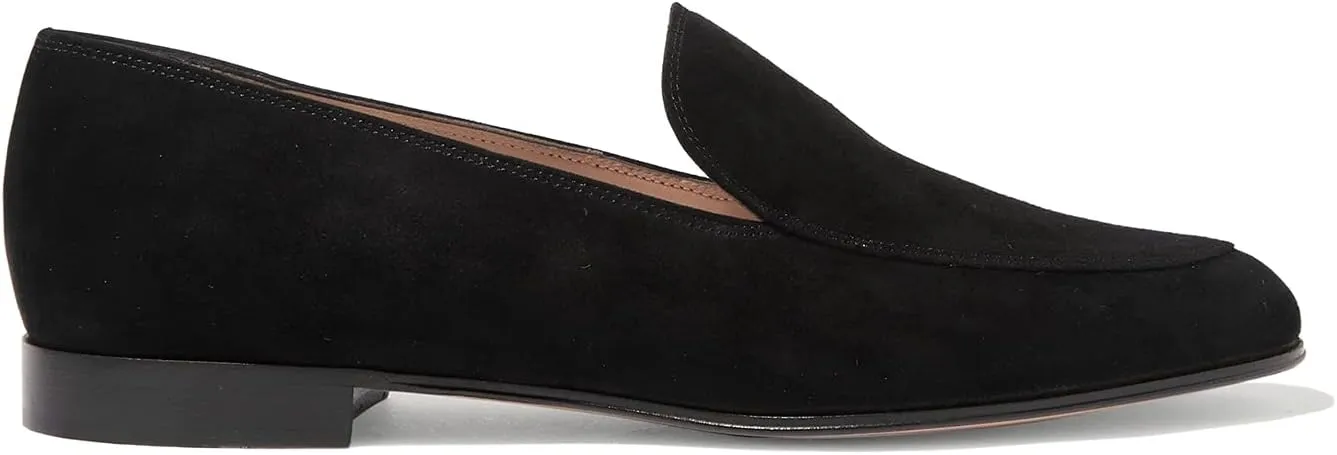 FOWT V Cut Loafer Flats for Women Slip on Ballet Flat Round Toe Loafers Low Bock Heels Shoes,Black Velvety Suede Flats Casual Summer Dress Comfort Soft Walking Shoes Size 4-16 US
