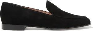 FOWT V Cut Loafer Flats for Women Slip on Ballet Flat Round Toe Loafers Low Bock Heels Shoes,Black Velvety Suede Flats Casual Summer Dress Comfort Soft Walking Shoes Size 4-16 US