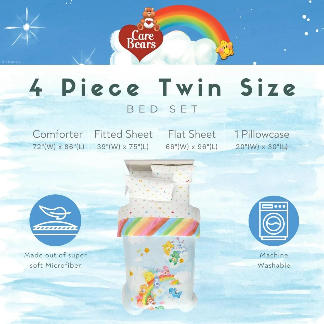 Franco Care Bears Classic Super Soft Cozy Reversible Microfiber Comforter and Sheet Set, 4 Piece Twin Size, (Official Licensed Product) Collectibles
