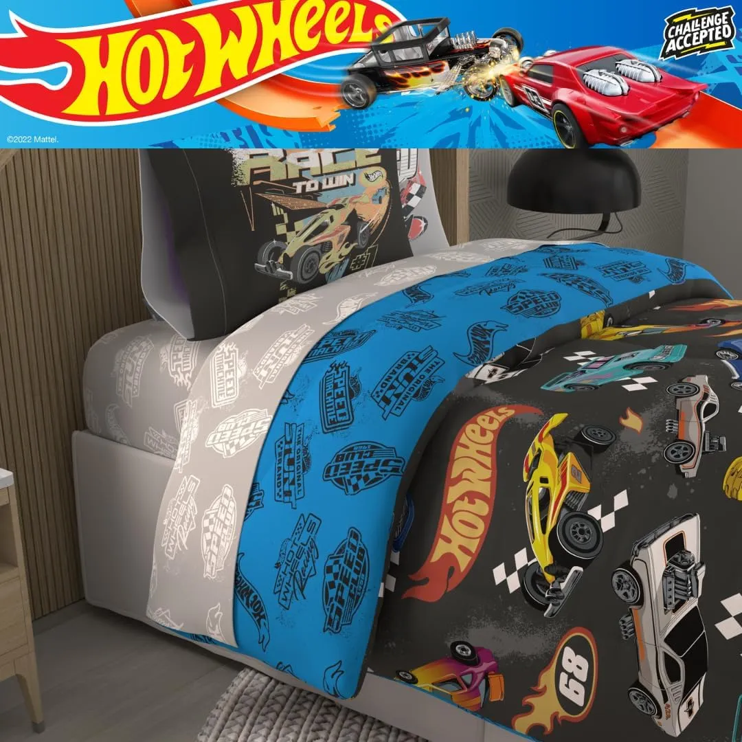 Franco Hot Wheels Kids Bedding Super Soft Comforter and Sheet Set with Sham, 5 Piece Twin Size, (Officially Licensed Product)