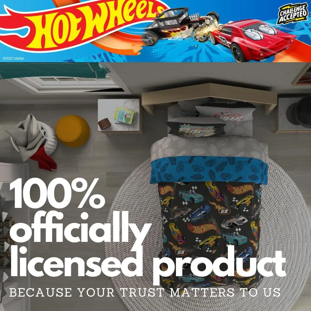 Franco Hot Wheels Kids Bedding Super Soft Comforter and Sheet Set with Sham, 5 Piece Twin Size, (Officially Licensed Product)