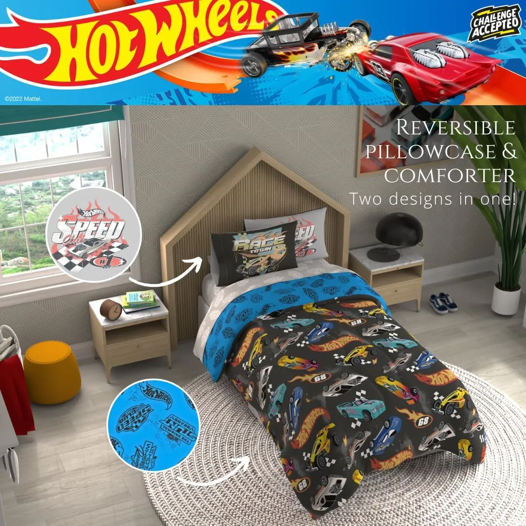 Franco Hot Wheels Kids Bedding Super Soft Comforter and Sheet Set with Sham, 5 Piece Twin Size, (Officially Licensed Product)