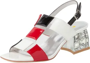 FSJ Women Open Toe Heeled Sandals Chunky Mid Heel Slingbacks T Strap Buckle Multicolor Band Crystal Block Heel Versatile Comfy Shoes Size 4-16 US