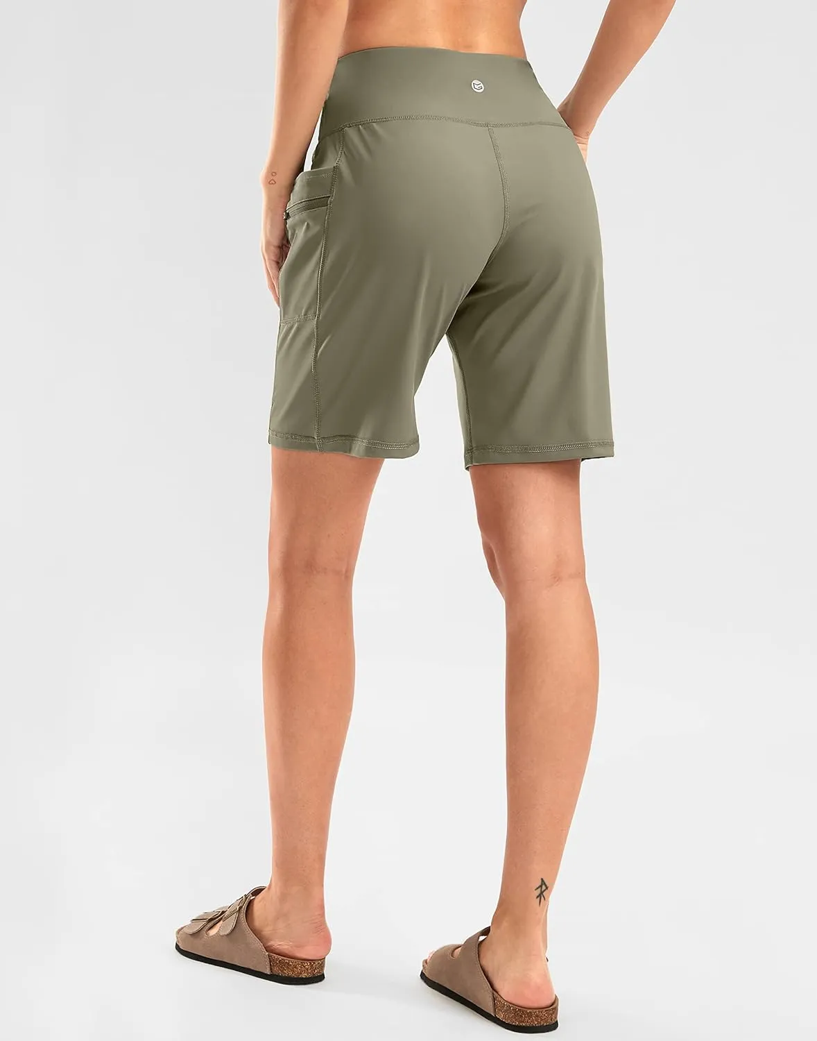G Gradual Women's High Waisted 9" Bermuda Shorts with Zipper Pockets Athletic Workout Long Shorts for Women Knee Length