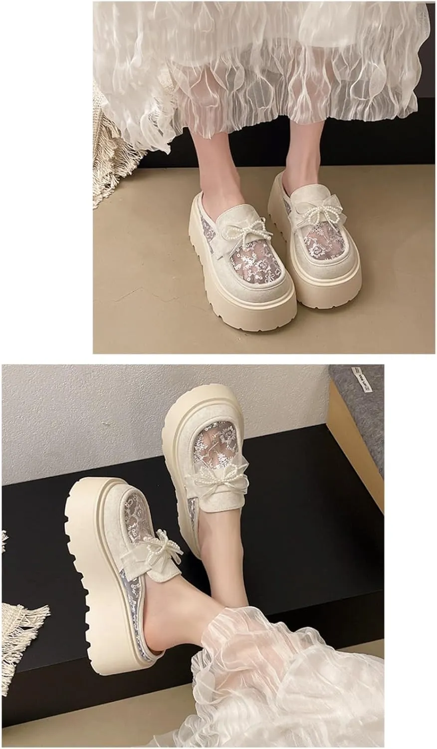 Geerta Mesh Mary Jane Flats for Women Backless Tennis Shoes Slip on Mule Sneakers Platform Sandals Comfort Walking Slides Lightweight Breathable Casual Lace Up Dress Shoes Beach Party Cruise Vacation