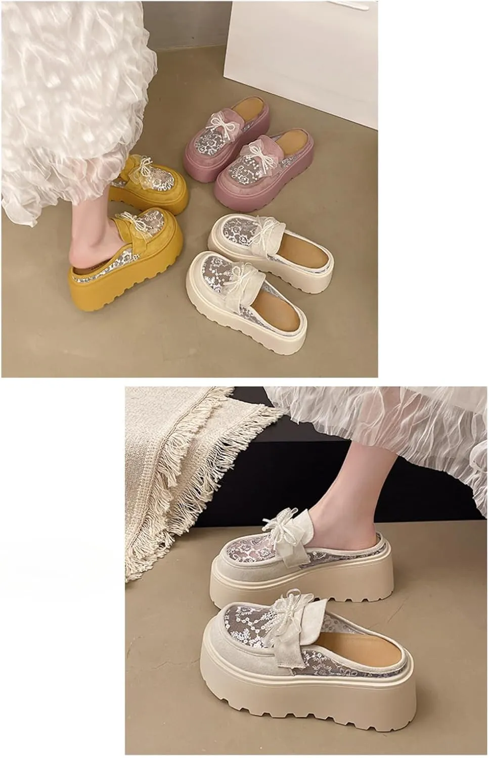 Geerta Mesh Mary Jane Flats for Women Backless Tennis Shoes Slip on Mule Sneakers Platform Sandals Comfort Walking Slides Lightweight Breathable Casual Lace Up Dress Shoes Beach Party Cruise Vacation