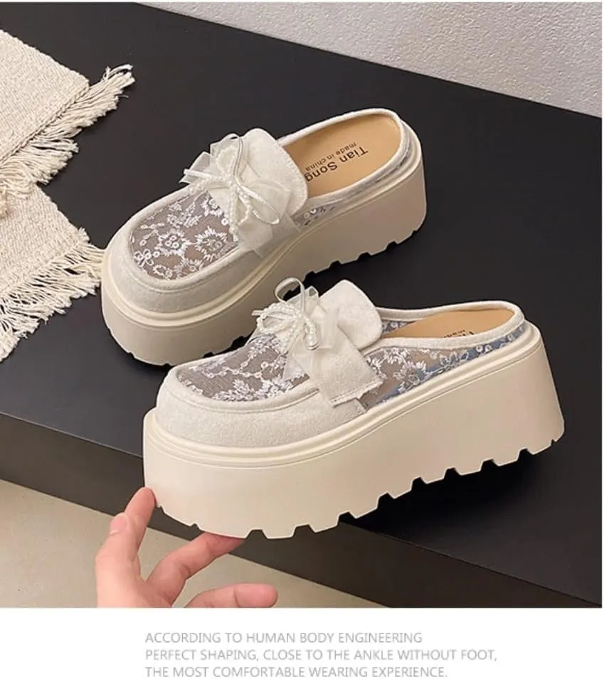 Geerta Mesh Mary Jane Flats for Women Backless Tennis Shoes Slip on Mule Sneakers Platform Sandals Comfort Walking Slides Lightweight Breathable Casual Lace Up Dress Shoes Beach Party Cruise Vacation