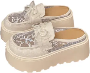 Geerta Mesh Mary Jane Flats for Women Backless Tennis Shoes Slip on Mule Sneakers Platform Sandals Comfort Walking Slides Lightweight Breathable Casual Lace Up Dress Shoes Beach Party Cruise Vacation