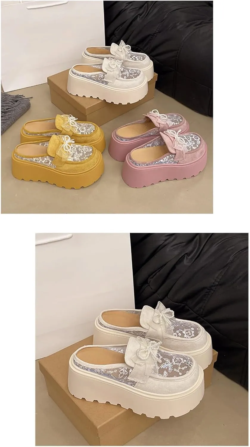 Geerta Mesh Mary Jane Flats for Women Backless Tennis Shoes Slip on Mule Sneakers Platform Sandals Comfort Walking Slides Lightweight Breathable Casual Lace Up Dress Shoes Beach Party Cruise Vacation
