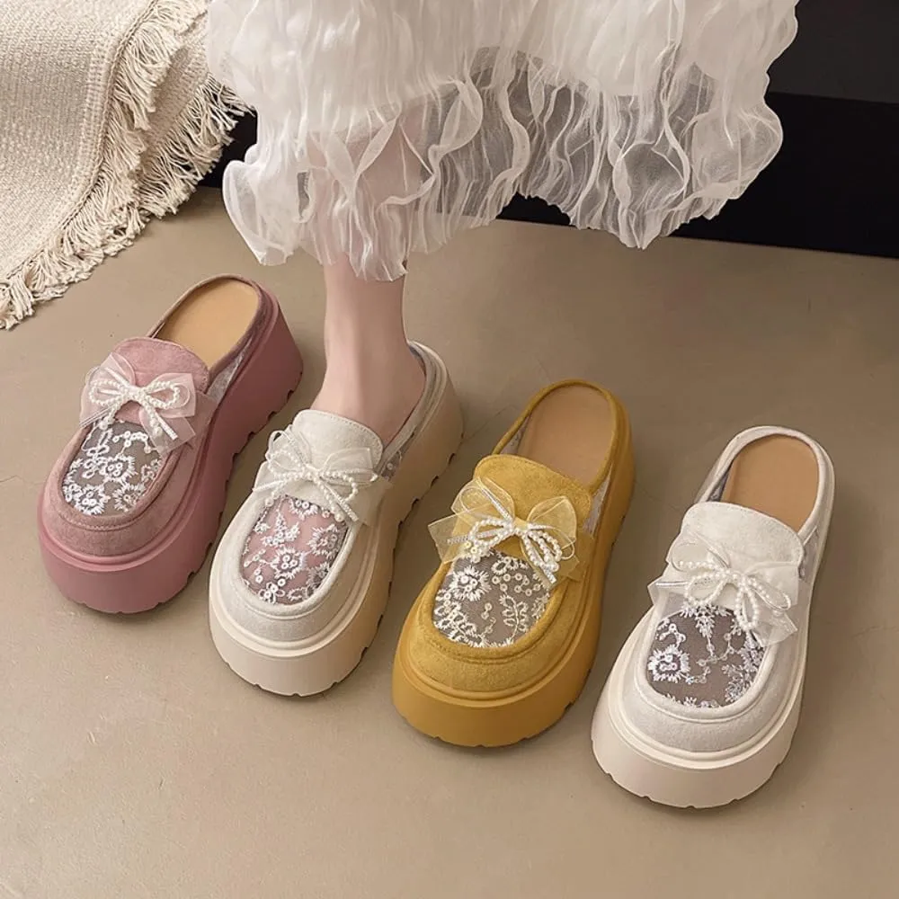Geerta Mesh Mary Jane Flats for Women Backless Tennis Shoes Slip on Mule Sneakers Platform Sandals Comfort Walking Slides Lightweight Breathable Casual Lace Up Dress Shoes Beach Party Cruise Vacation