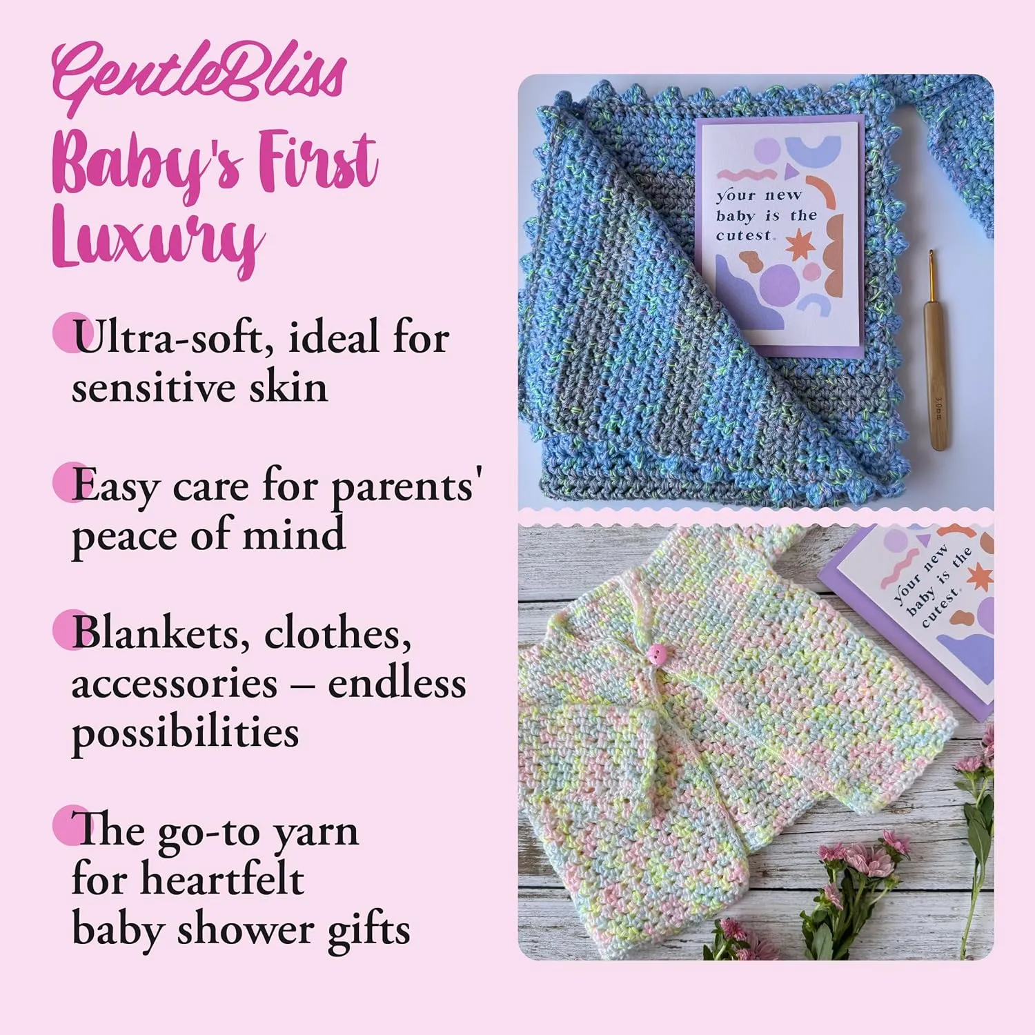 GentleBliss Soft Baby Yarn for Crocheting, 8 Skeins, 880Yds/400G, Free Patterns - Acrylic Baby Blanket Yarn for Knitting - Light Worsted 3 DK Weight - Brown Latte