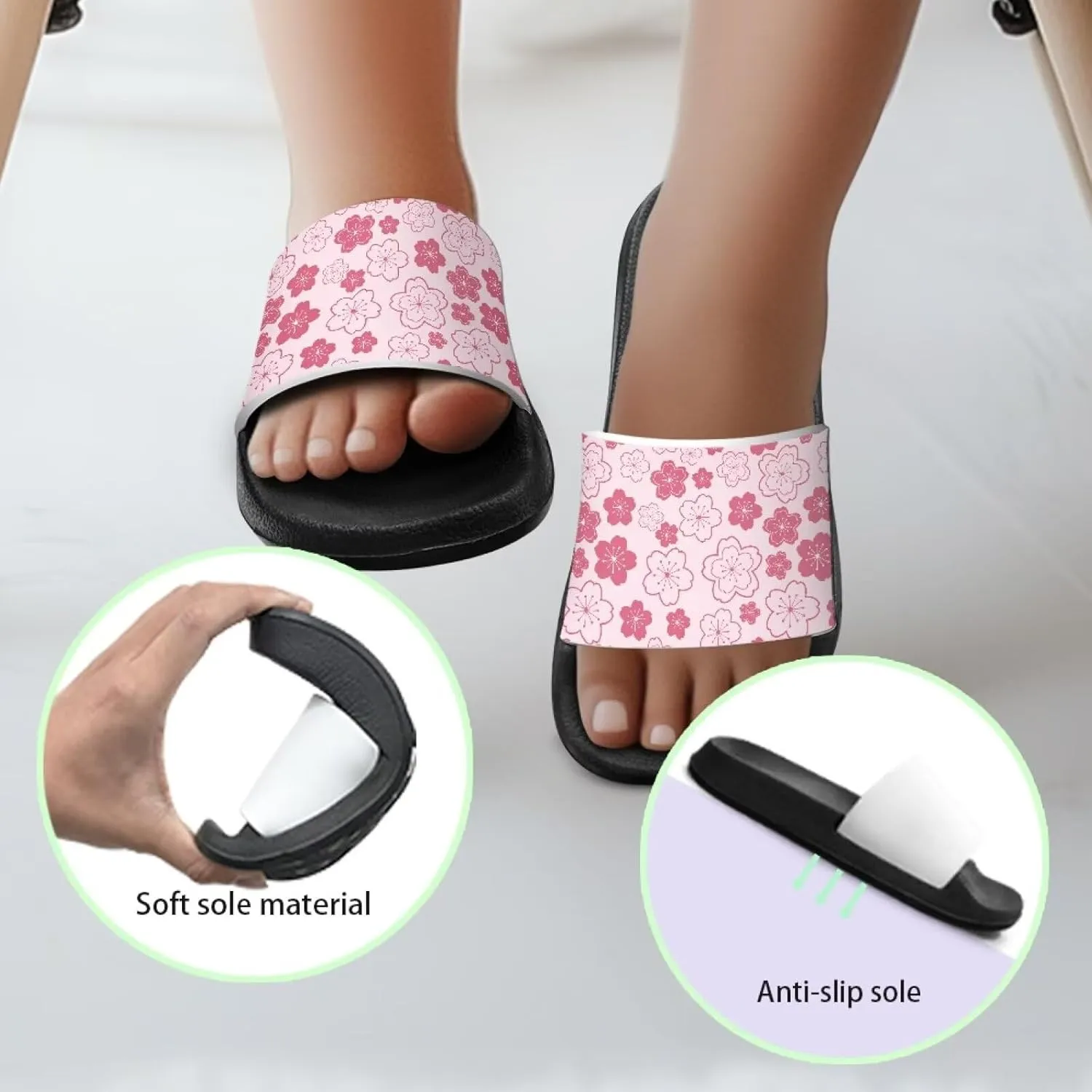 Girls Beach Slippers Open Toe Non Slip Summer Sandals Quick Drying Flat Sandals Soft Sole Bathroom Shoes