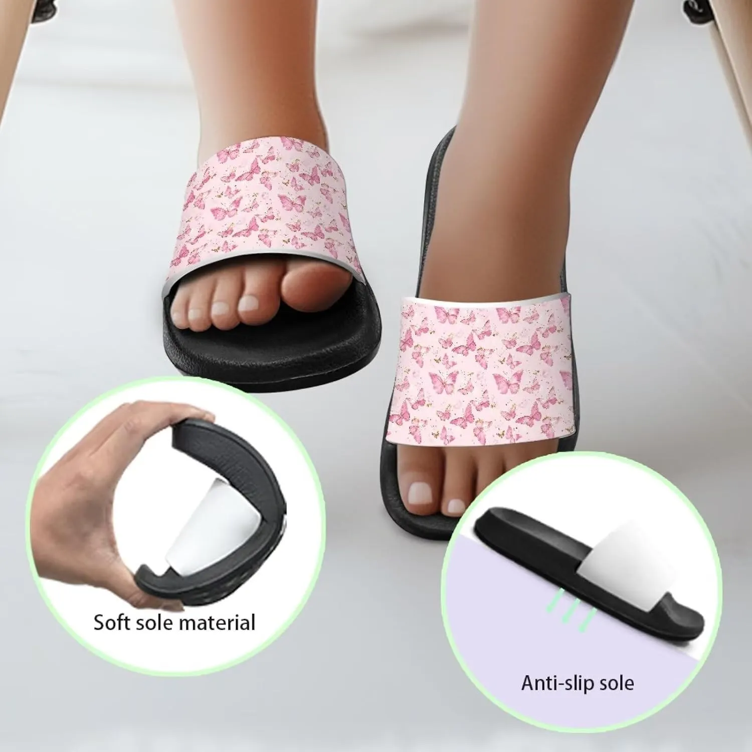 Girls Beach Slippers Open Toe Non Slip Summer Sandals Quick Drying Flat Sandals Soft Sole Bathroom Shoes