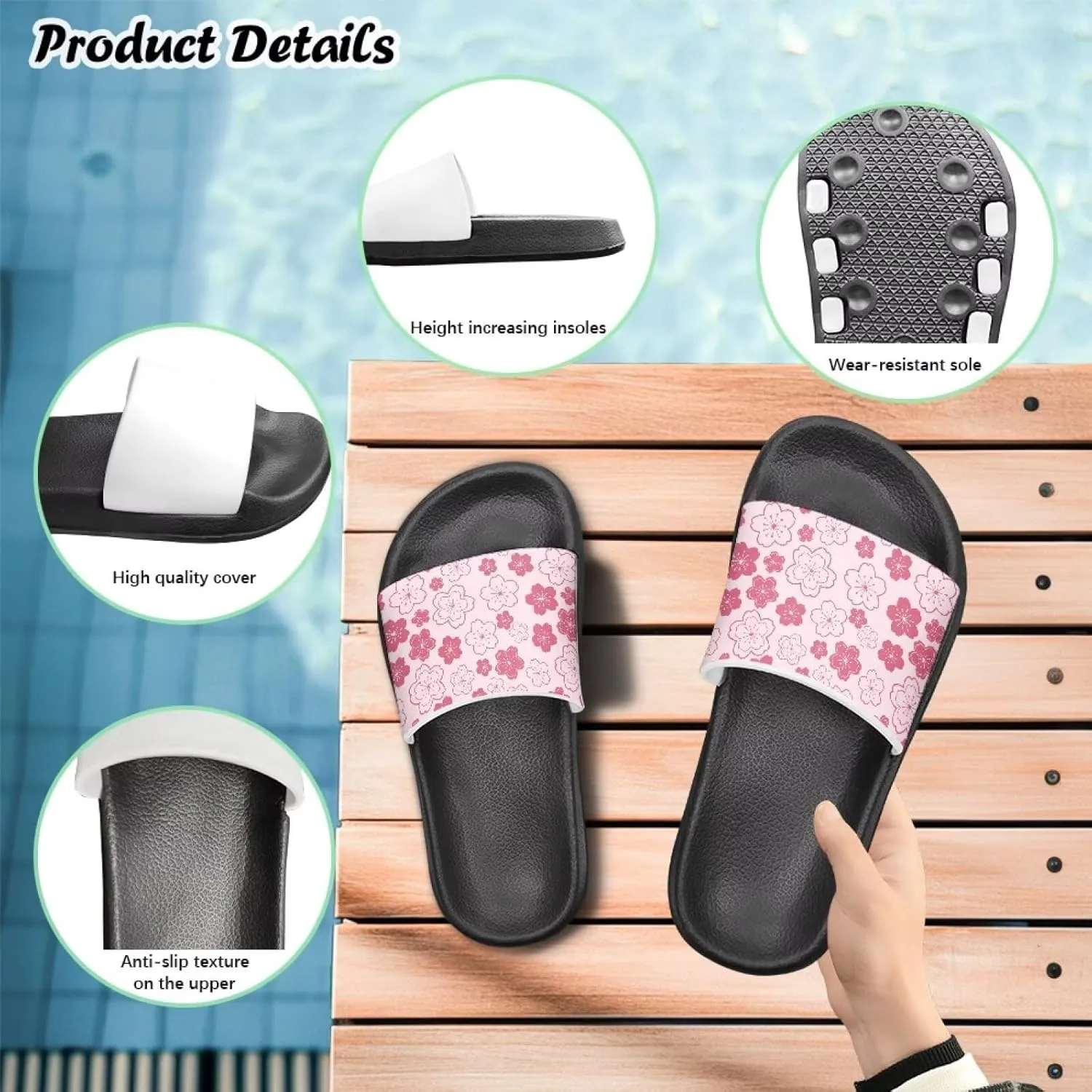 Girls Beach Slippers Open Toe Non Slip Summer Sandals Quick Drying Flat Sandals Soft Sole Bathroom Shoes