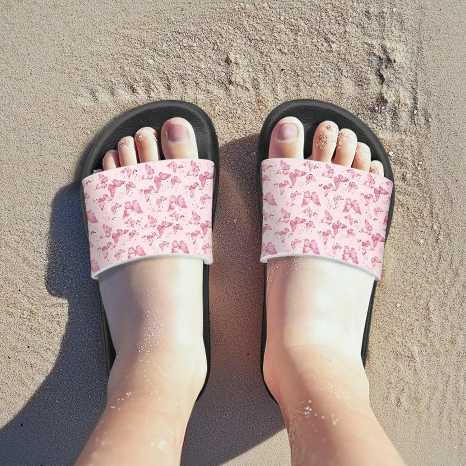 Girls Beach Slippers Open Toe Non Slip Summer Sandals Quick Drying Flat Sandals Soft Sole Bathroom Shoes