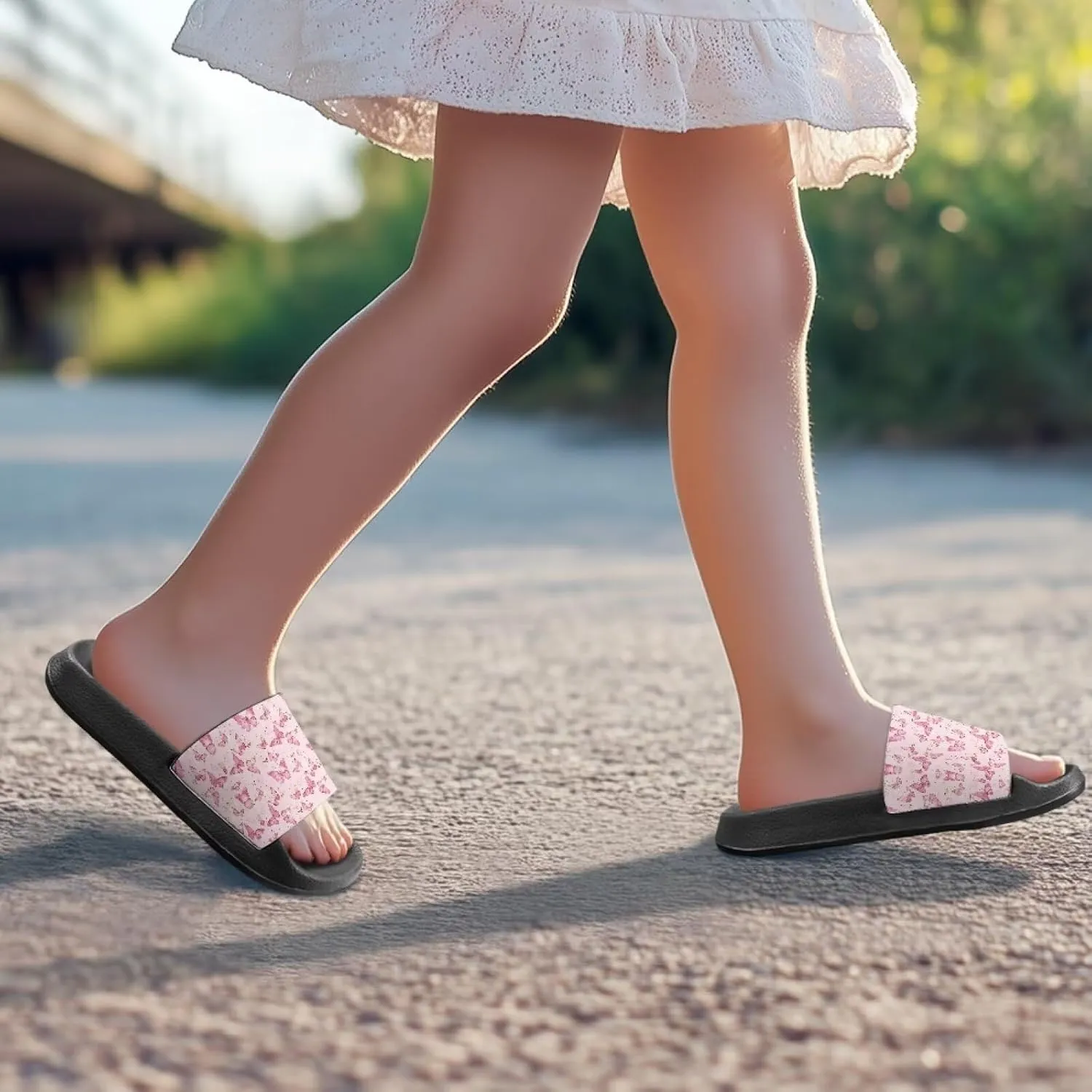 Girls Beach Slippers Open Toe Non Slip Summer Sandals Quick Drying Flat Sandals Soft Sole Bathroom Shoes