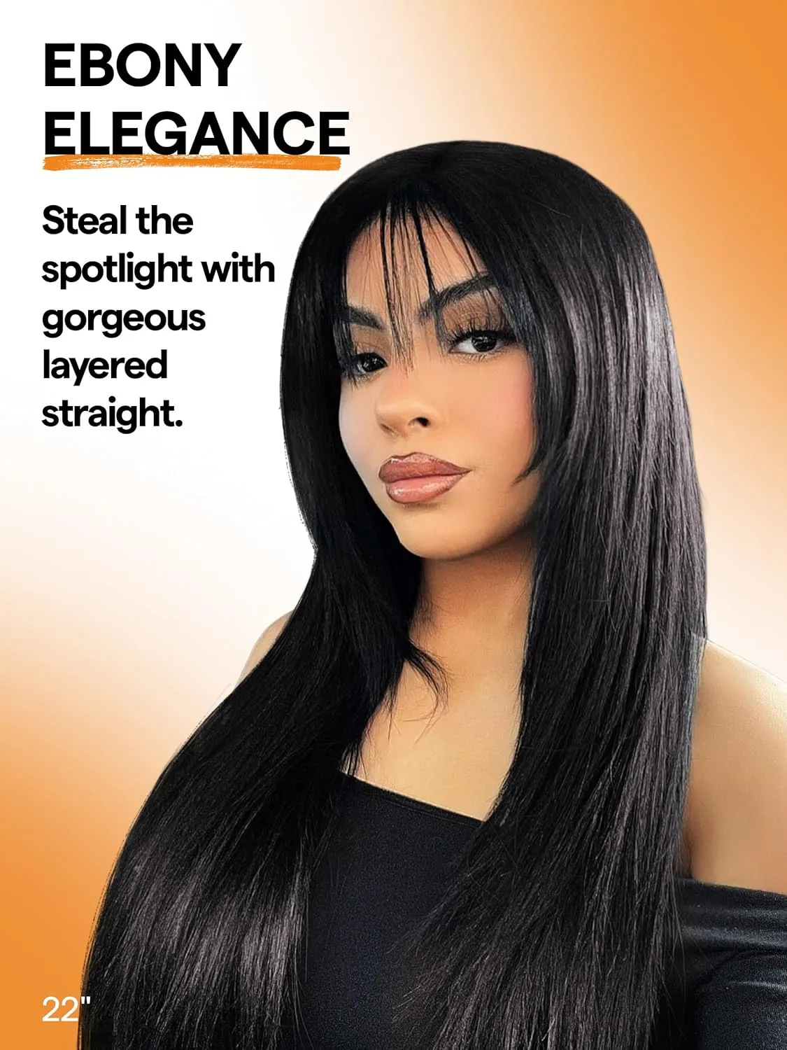 GORGIUS Layered Wigs with Bangs Ready to Go Straight Wig with Bangs 22 Inch Put On Go Black Bang Wigs Crafted with Style-Archive Synthetic Fiber Natural Pre-Plucked Hairline