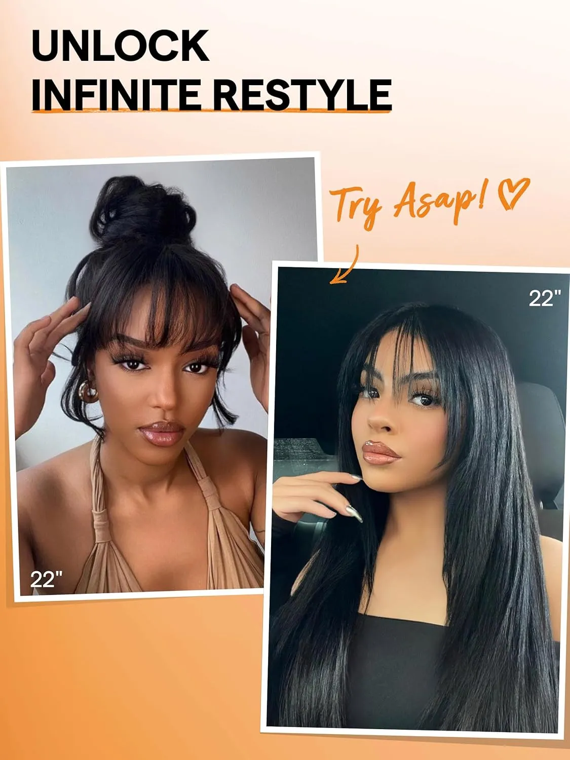 GORGIUS Layered Wigs with Bangs Ready to Go Straight Wig with Bangs 22 Inch Put On Go Black Bang Wigs Crafted with Style-Archive Synthetic Fiber Natural Pre-Plucked Hairline