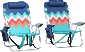 GREEN PARTY Backpack Beach Chairs 2 Pack Aluminum Lightweight Folding Reclining Beach Chairs, Cooler Bag, and Armrest for Outdoor Camping Lawn, Support 250LBS