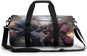 Gym Bag 17in for Men Women, Waterproof Foldable Sports Organizer, Durable Workout Travel Duffle Bag, Battle of Giants-114