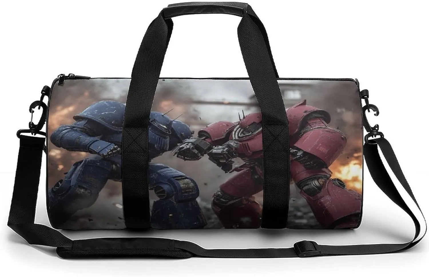 Gym Bag 17in for Men Women, Waterproof Foldable Sports Organizer, Durable Workout Travel Duffle Bag, Battle of Giants-114