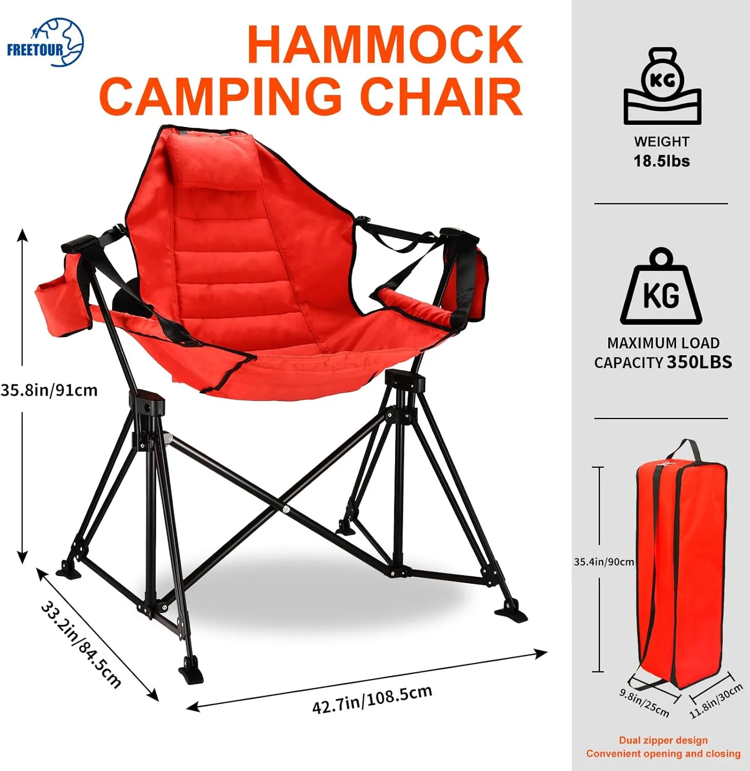 Hammock Camping Chair Folding 350lbs Foldable Portable Rocking Chairs for Adults Outside Swinging Camp with Stand Lawn Garden Hanging Outdoor