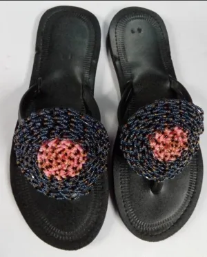 Handmade African Beaded Sandals/Authentic Maasai-Style Leather Flip-Flops Women/Boho Beach Sandals/Comfortable Summer Sandal African Gifts