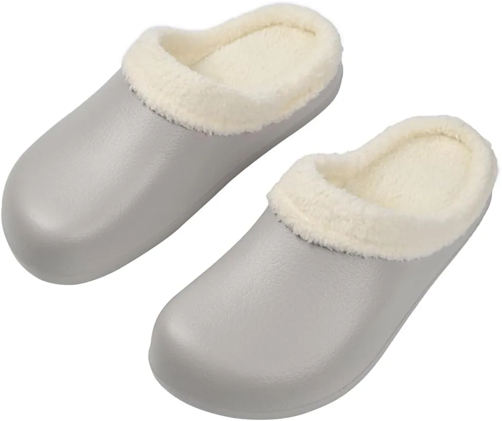 Harssidanzar Mens Womens Fur Lined Clogs Winter Garden Shoes Unisex Warm House Slippers Indoor Outdoor Mules HU202US