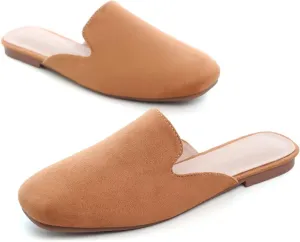 Hee grand Mules for Women Flats Square Toe Slip on Flat Slides Comfortable Suede Women Slippers Backless Loafer Shoes