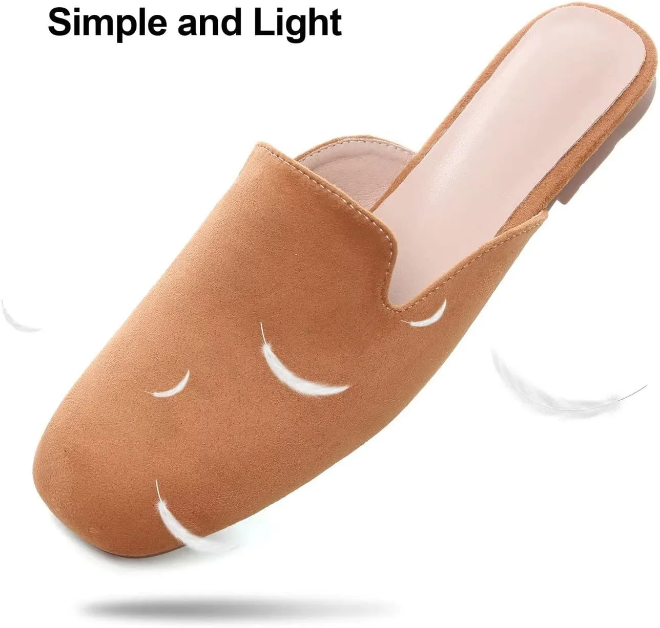 Hee grand Mules for Women Flats Square Toe Slip on Flat Slides Comfortable Suede Women Slippers Backless Loafer Shoes