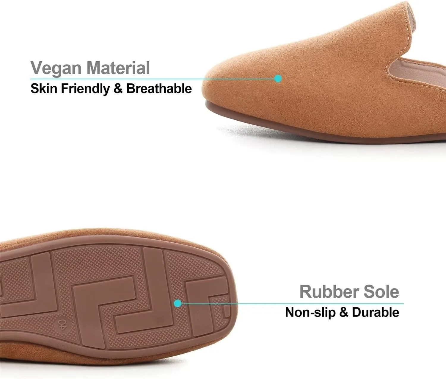 Hee grand Mules for Women Flats Square Toe Slip on Flat Slides Comfortable Suede Women Slippers Backless Loafer Shoes