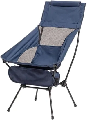 High Back Square Chair Stable Outdoor Portable Folding Camping Beach Chair Recliner Ultra Light(Navyblue)
