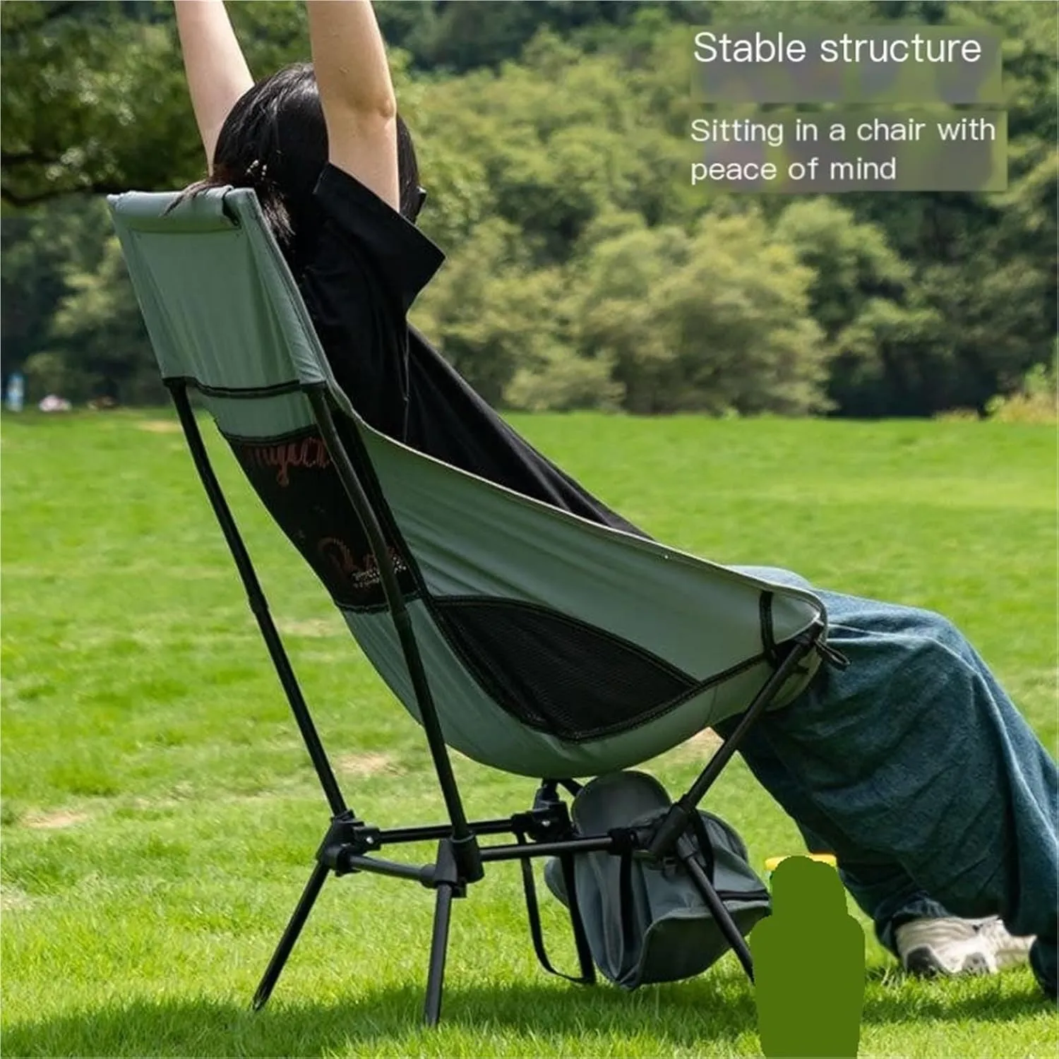 High Back Square Chair Stable Outdoor Portable Folding Camping Beach Chair Recliner Ultra Light(Navyblue)