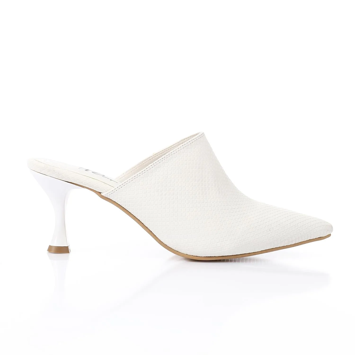 High Heel Mule Sandals Elegant Pointed Toe, Faux Leather Texture, White