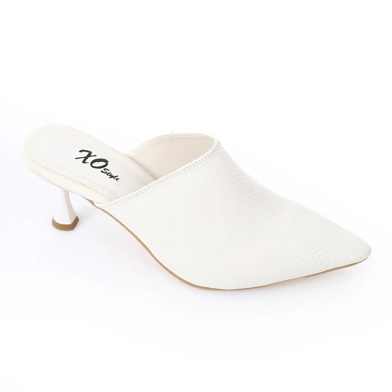 High Heel Mule Sandals Elegant Pointed Toe, Faux Leather Texture, White