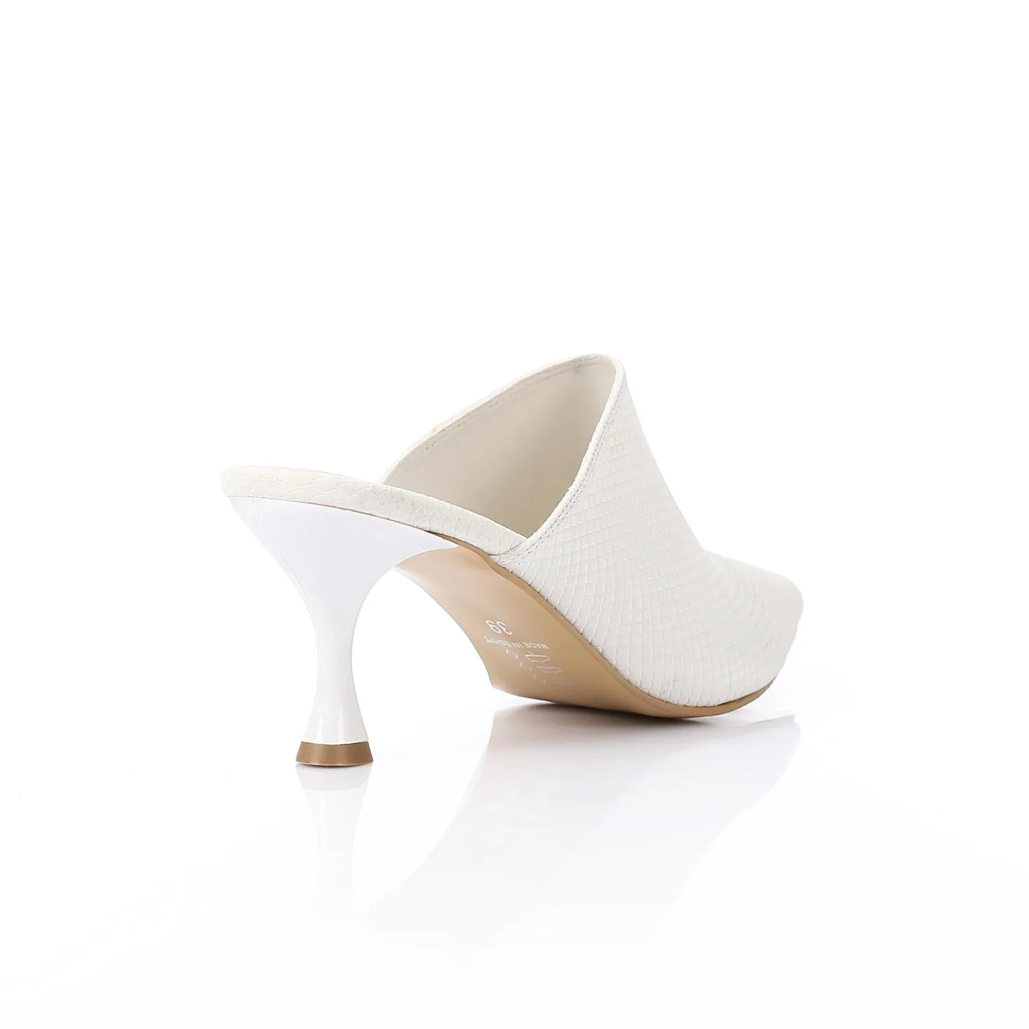 High Heel Mule Sandals Elegant Pointed Toe, Faux Leather Texture, White